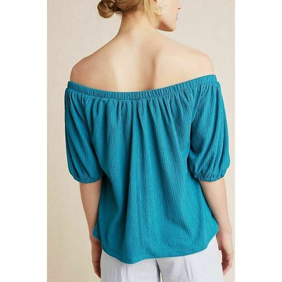 Anthropologie Elodie Off Shoulder Puff Sleeve Top Turquoise Blue Size Small - Picture 2 of 8
